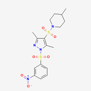 molecular formula C17H22N4O6S2 B11255568 1-((3,5-dimethyl-1-((3-nitrophenyl)sulfonyl)-1H-pyrazol-4-yl)sulfonyl)-4-methylpiperidine 