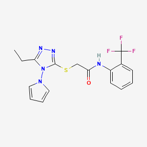 molecular formula C17H16F3N5OS B11255735 2-{[5-ethyl-4-(1H-pyrrol-1-yl)-4H-1,2,4-triazol-3-yl]sulfanyl}-N-[2-(trifluoromethyl)phenyl]acetamide 