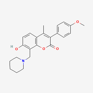 molecular formula C23H25NO4 B11255736 7-hydroxy-3-(4-methoxyphenyl)-4-methyl-8-(piperidin-1-ylmethyl)-2H-chromen-2-one 