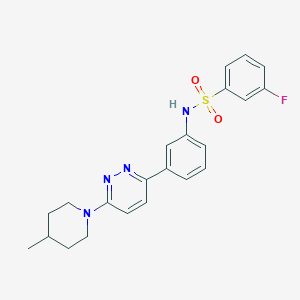 molecular formula C22H23FN4O2S B11255804 3-fluoro-N-(3-(6-(4-methylpiperidin-1-yl)pyridazin-3-yl)phenyl)benzenesulfonamide 