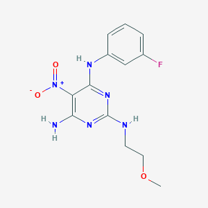 molecular formula C13H15FN6O3 B11255805 N~4~-(3-fluorophenyl)-N~2~-(2-methoxyethyl)-5-nitropyrimidine-2,4,6-triamine 