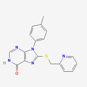 molecular formula C18H15N5OS B11255816 9-(4-methylphenyl)-8-[(pyridin-2-ylmethyl)sulfanyl]-1,9-dihydro-6H-purin-6-one 