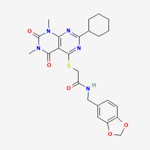 N-(benzo[d][1,3]dioxol-5-ylmethyl)-2-((2-cyclohexyl-6,8-dimethyl-5,7-dioxo-5,6,7,8-tetrahydropyrimido[4,5-d]pyrimidin-4-yl)thio)acetamide