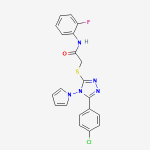 2-{[5-(4-chlorophenyl)-4-(1H-pyrrol-1-yl)-4H-1,2,4-triazol-3-yl]sulfanyl}-N-(2-fluorophenyl)acetamide