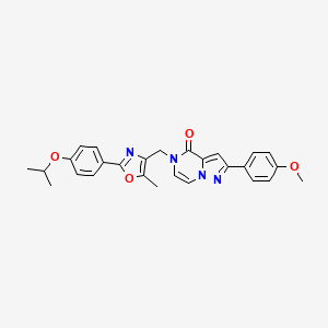 molecular formula C27H26N4O4 B11255986 5-((2-(4-isopropoxyphenyl)-5-methyloxazol-4-yl)methyl)-2-(4-methoxyphenyl)pyrazolo[1,5-a]pyrazin-4(5H)-one 