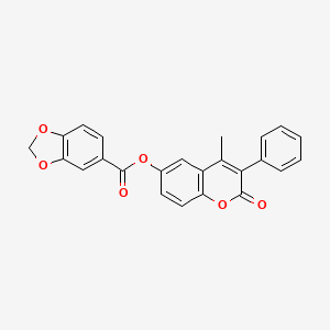 molecular formula C24H16O6 B11256077 4-methyl-2-oxo-3-phenyl-2H-chromen-6-yl 1,3-benzodioxole-5-carboxylate 