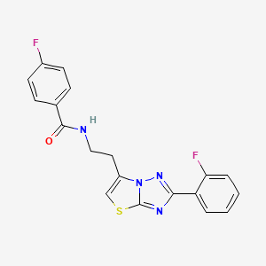 molecular formula C19H14F2N4OS B11256181 4-fluoro-N-(2-(2-(2-fluorophenyl)thiazolo[3,2-b][1,2,4]triazol-6-yl)ethyl)benzamide 