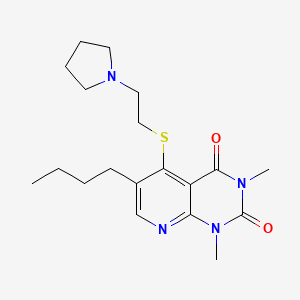 molecular formula C19H28N4O2S B11256300 6-butyl-1,3-dimethyl-5-((2-(pyrrolidin-1-yl)ethyl)thio)pyrido[2,3-d]pyrimidine-2,4(1H,3H)-dione 