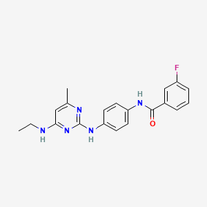 molecular formula C20H20FN5O B11256349 N-(4-{[4-(ethylamino)-6-methylpyrimidin-2-yl]amino}phenyl)-3-fluorobenzamide 