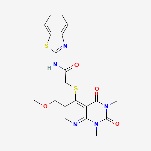 molecular formula C20H19N5O4S2 B11256468 N-(benzo[d]thiazol-2-yl)-2-((6-(methoxymethyl)-1,3-dimethyl-2,4-dioxo-1,2,3,4-tetrahydropyrido[2,3-d]pyrimidin-5-yl)thio)acetamide 