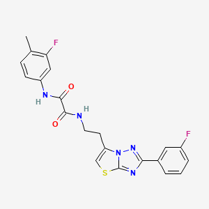 molecular formula C21H17F2N5O2S B11256497 N1-(3-fluoro-4-methylphenyl)-N2-(2-(2-(3-fluorophenyl)thiazolo[3,2-b][1,2,4]triazol-6-yl)ethyl)oxalamide 