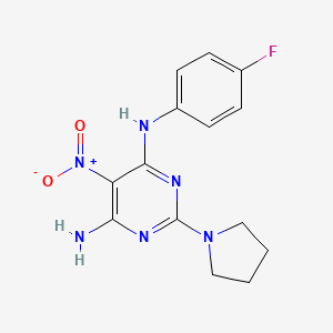 N-(4-fluorophenyl)-5-nitro-2-(pyrrolidin-1-yl)pyrimidine-4,6-diamine