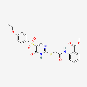 molecular formula C22H21N3O7S2 B11256683 Methyl 2-{[({5-[(4-ethoxyphenyl)sulfonyl]-6-oxo-1,6-dihydropyrimidin-2-yl}sulfanyl)acetyl]amino}benzoate 