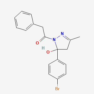 molecular formula C18H17BrN2O2 B11256748 1-[5-(4-bromophenyl)-5-hydroxy-3-methyl-4,5-dihydro-1H-pyrazol-1-yl]-2-phenylethanone 