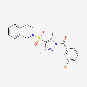 molecular formula C21H20BrN3O3S B11256752 (3-bromophenyl)(4-((3,4-dihydroisoquinolin-2(1H)-yl)sulfonyl)-3,5-dimethyl-1H-pyrazol-1-yl)methanone 