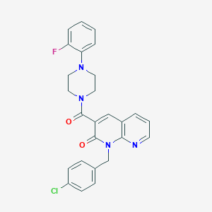 molecular formula C26H22ClFN4O2 B11256772 1-(4-chlorobenzyl)-3-(4-(2-fluorophenyl)piperazine-1-carbonyl)-1,8-naphthyridin-2(1H)-one 