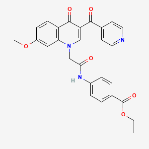 Ethyl 4-{2-[7-methoxy-4-oxo-3-(pyridine-4-carbonyl)-1,4-dihydroquinolin-1-YL]acetamido}benzoate