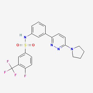 molecular formula C21H18F4N4O2S B11256880 4-fluoro-N-(3-(6-(pyrrolidin-1-yl)pyridazin-3-yl)phenyl)-3-(trifluoromethyl)benzenesulfonamide 