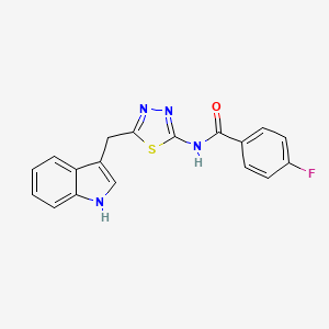 molecular formula C18H13FN4OS B11256912 4-fluoro-N-[5-(1H-indol-3-ylmethyl)-1,3,4-thiadiazol-2-yl]benzamide 