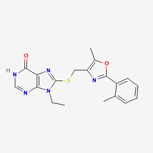 molecular formula C19H19N5O2S B11256943 9-ethyl-8-({[5-methyl-2-(2-methylphenyl)-1,3-oxazol-4-yl]methyl}sulfanyl)-1,9-dihydro-6H-purin-6-one 