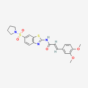 molecular formula C22H23N3O5S2 B11256964 (2E)-3-(3,4-dimethoxyphenyl)-N-[6-(pyrrolidin-1-ylsulfonyl)-1,3-benzothiazol-2-yl]prop-2-enamide 