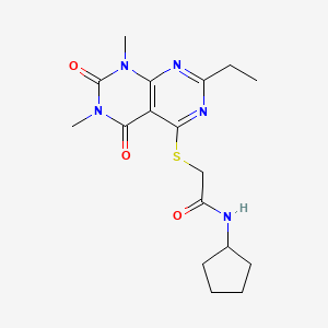 molecular formula C17H23N5O3S B11256988 N-cyclopentyl-2-((2-ethyl-6,8-dimethyl-5,7-dioxo-5,6,7,8-tetrahydropyrimido[4,5-d]pyrimidin-4-yl)thio)acetamide 