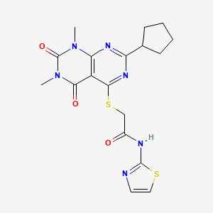 2-((2-cyclopentyl-6,8-dimethyl-5,7-dioxo-5,6,7,8-tetrahydropyrimido[4,5-d]pyrimidin-4-yl)thio)-N-(thiazol-2-yl)acetamide