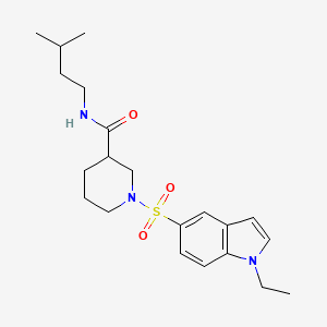 molecular formula C21H31N3O3S B11257039 1-[(1-ethyl-1H-indol-5-yl)sulfonyl]-N-(3-methylbutyl)piperidine-3-carboxamide 