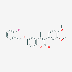 molecular formula C25H21FO5 B11257190 3-(3,4-dimethoxyphenyl)-6-[(2-fluorobenzyl)oxy]-4-methyl-2H-chromen-2-one 