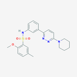 molecular formula C23H26N4O3S B11257200 2-methoxy-5-methyl-N-(3-(6-(piperidin-1-yl)pyridazin-3-yl)phenyl)benzenesulfonamide 