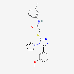 molecular formula C21H18FN5O2S B11257262 N-(3-fluorophenyl)-2-{[5-(3-methoxyphenyl)-4-(1H-pyrrol-1-yl)-4H-1,2,4-triazol-3-yl]sulfanyl}acetamide 