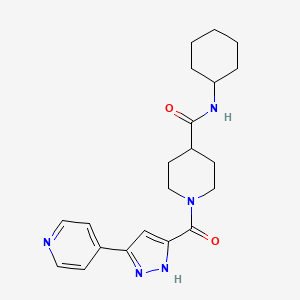 molecular formula C21H27N5O2 B11257393 N-Cyclohexyl-1-[5-(pyridin-4-YL)-1H-pyrazole-3-carbonyl]piperidine-4-carboxamide 