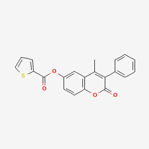 molecular formula C21H14O4S B11257427 4-methyl-2-oxo-3-phenyl-2H-chromen-6-yl thiophene-2-carboxylate 