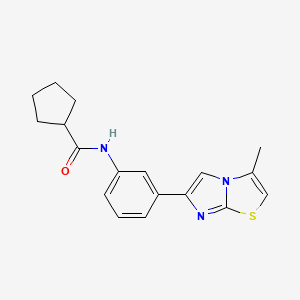 molecular formula C18H19N3OS B11257950 N-(3-{3-Methylimidazo[2,1-B][1,3]thiazol-6-YL}phenyl)cyclopentanecarboxamide 