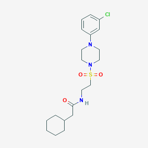 molecular formula C20H30ClN3O3S B11258170 N-(2-((4-(3-chlorophenyl)piperazin-1-yl)sulfonyl)ethyl)-2-cyclohexylacetamide 