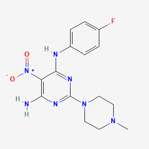 molecular formula C15H18FN7O2 B11258181 N-(4-fluorophenyl)-2-(4-methylpiperazin-1-yl)-5-nitropyrimidine-4,6-diamine 