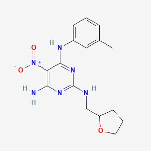 molecular formula C16H20N6O3 B11258270 5-Nitro-N-(tetrahydro-furan-2-ylmethyl)-N'-m-tolyl-pyrimidine-2,4,6-triamine 