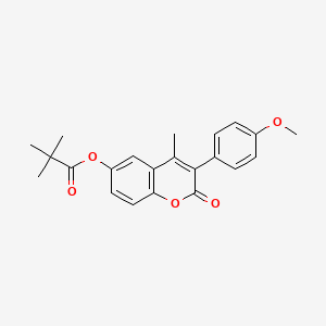 molecular formula C22H22O5 B11258318 3-(4-methoxyphenyl)-4-methyl-2-oxo-2H-chromen-6-yl 2,2-dimethylpropanoate 