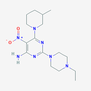 molecular formula C16H27N7O2 B11258353 2-(4-Ethylpiperazin-1-yl)-6-(3-methylpiperidin-1-yl)-5-nitropyrimidin-4-amine 