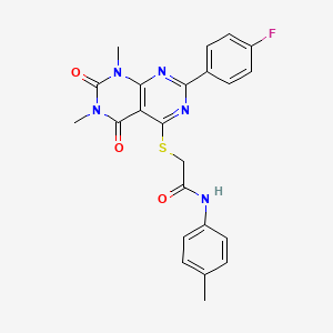 molecular formula C23H20FN5O3S B11258367 2-((2-(4-fluorophenyl)-6,8-dimethyl-5,7-dioxo-5,6,7,8-tetrahydropyrimido[4,5-d]pyrimidin-4-yl)thio)-N-(p-tolyl)acetamide 