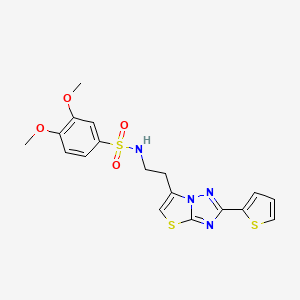 molecular formula C18H18N4O4S3 B11258401 3,4-dimethoxy-N-(2-(2-(thiophen-2-yl)thiazolo[3,2-b][1,2,4]triazol-6-yl)ethyl)benzenesulfonamide 