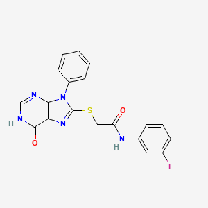 molecular formula C20H16FN5O2S B11258409 N-(3-fluoro-4-methylphenyl)-2-[(6-oxo-9-phenyl-6,9-dihydro-1H-purin-8-yl)sulfanyl]acetamide 