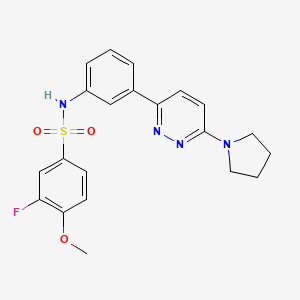 molecular formula C21H21FN4O3S B11258438 3-fluoro-4-methoxy-N-(3-(6-(pyrrolidin-1-yl)pyridazin-3-yl)phenyl)benzenesulfonamide 