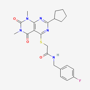 2-((2-cyclopentyl-6,8-dimethyl-5,7-dioxo-5,6,7,8-tetrahydropyrimido[4,5-d]pyrimidin-4-yl)thio)-N-(4-fluorobenzyl)acetamide