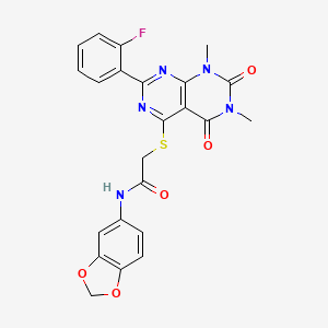 N-(Benzo[d][1,3]dioxol-5-yl)-2-((2-(2-fluorophenyl)-6,8-dimethyl-5,7-dioxo-5,6,7,8-tetrahydropyrimido[4,5-d]pyrimidin-4-yl)thio)acetamide