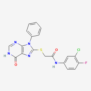 molecular formula C19H13ClFN5O2S B11258595 N-(3-chloro-4-fluorophenyl)-2-[(6-oxo-9-phenyl-6,9-dihydro-1H-purin-8-yl)sulfanyl]acetamide 