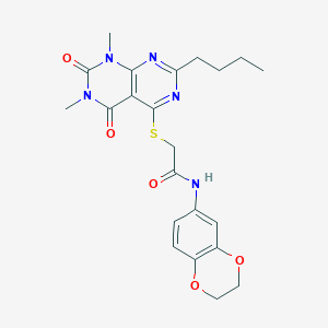 2-((2-butyl-6,8-dimethyl-5,7-dioxo-5,6,7,8-tetrahydropyrimido[4,5-d]pyrimidin-4-yl)thio)-N-(2,3-dihydrobenzo[b][1,4]dioxin-6-yl)acetamide