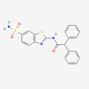 molecular formula C21H17N3O3S2 B11258704 2,2-diphenyl-N-(6-sulfamoyl-1,3-benzothiazol-2-yl)acetamide 