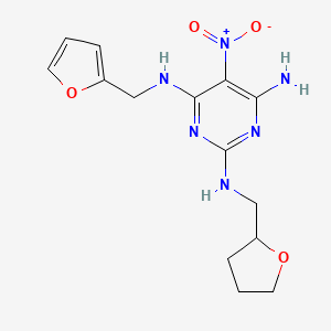 molecular formula C14H18N6O4 B11258715 N4-(furan-2-ylmethyl)-5-nitro-N2-((tetrahydrofuran-2-yl)methyl)pyrimidine-2,4,6-triamine 