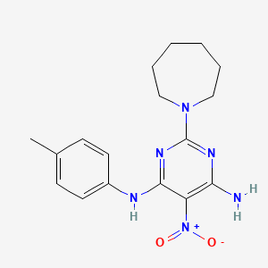 molecular formula C17H22N6O2 B11258792 2-(azepan-1-yl)-N-(4-methylphenyl)-5-nitropyrimidine-4,6-diamine 